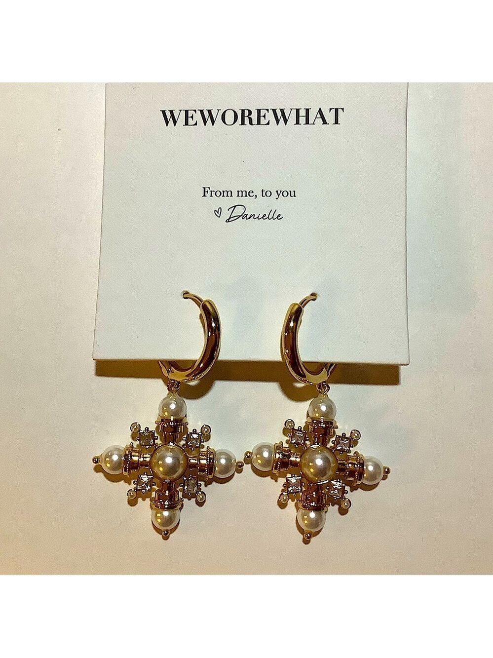 We Wore What White & Gold Pendant Earrings New